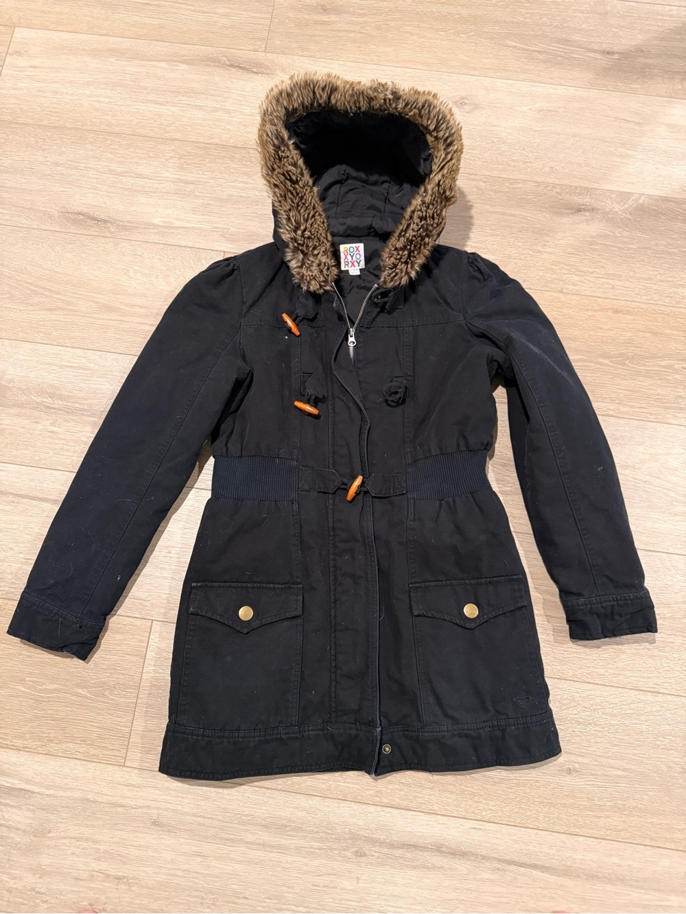 Roxy Black Jacket with Multicolor Logo Patch